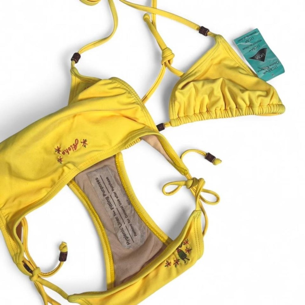 Y2K No Boundaries Yellow Hawaii Aloha Summer Swim Suit Bikini Matching Set - Picture 6 of 6